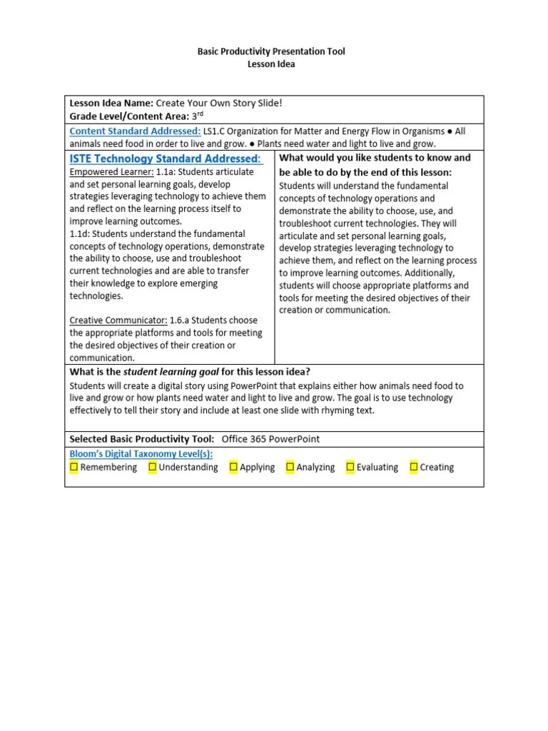 BPTs Basic Productivity Tools LESSON IDEA Template | PDF | Learning ...