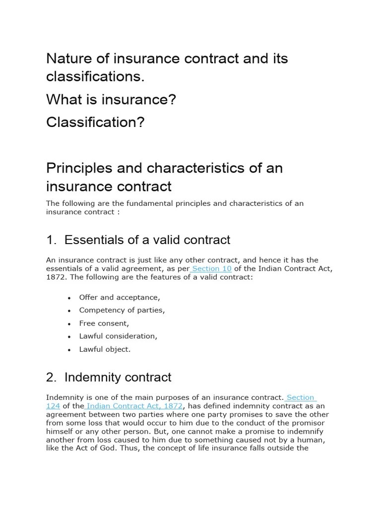 Nature Of Insurance Contract And Its Classifications | Download Free ...