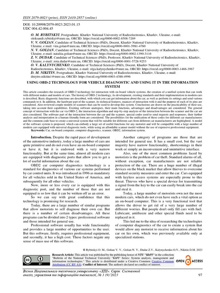 Using Obd-2 Technology For Vehicle Diagnostic And | PDF | Computer ...