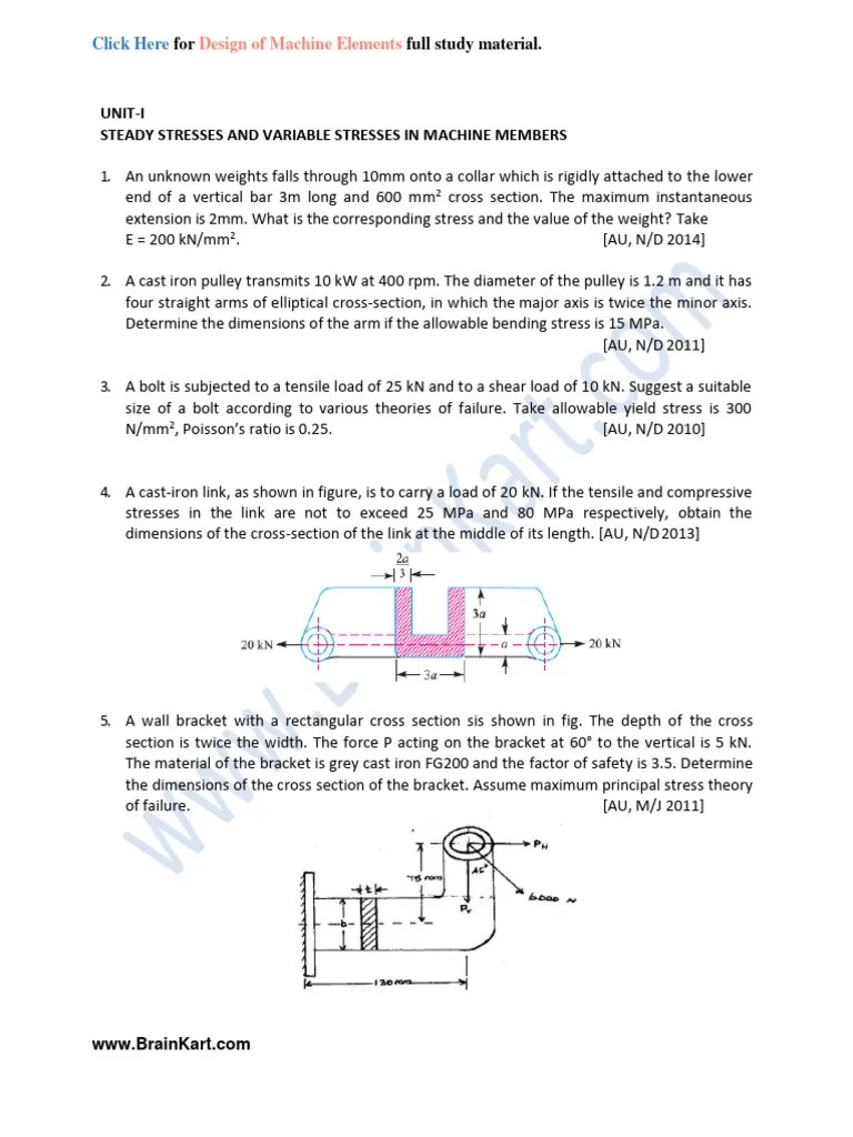072 - ME8593, ME6503 Design Of Machine Elements DEM - Question Bank ...
