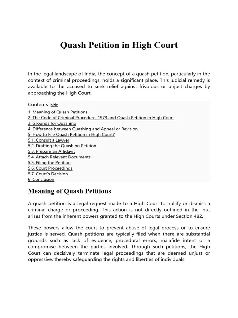 Quash Petition In High Court | PDF | Criminal Procedure In South Africa ...
