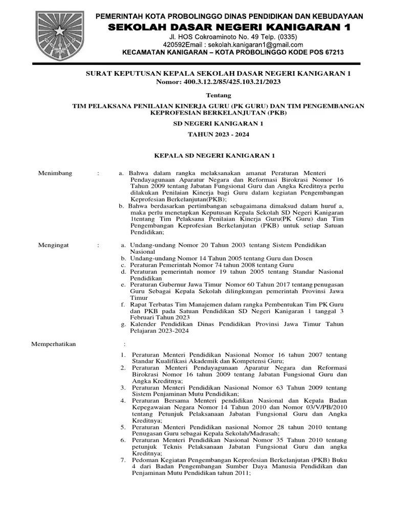 SK Tim PKG Dan PKB 2023 2024 | PDF