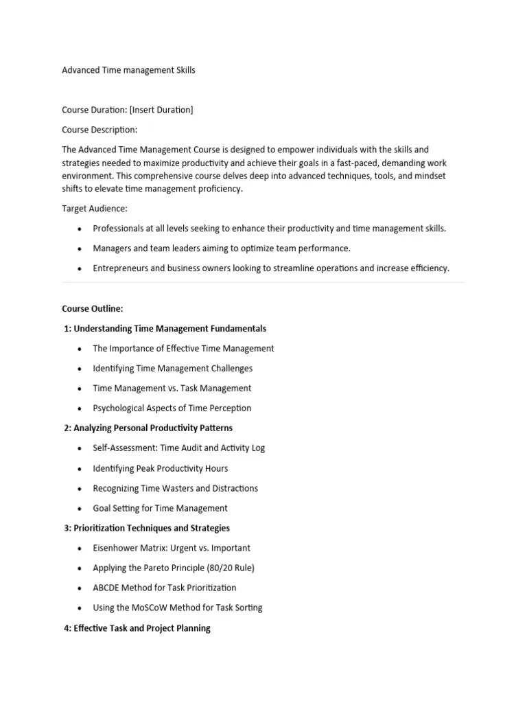 Advanced Time Management Skills | PDF | Time Management | Professional Skills