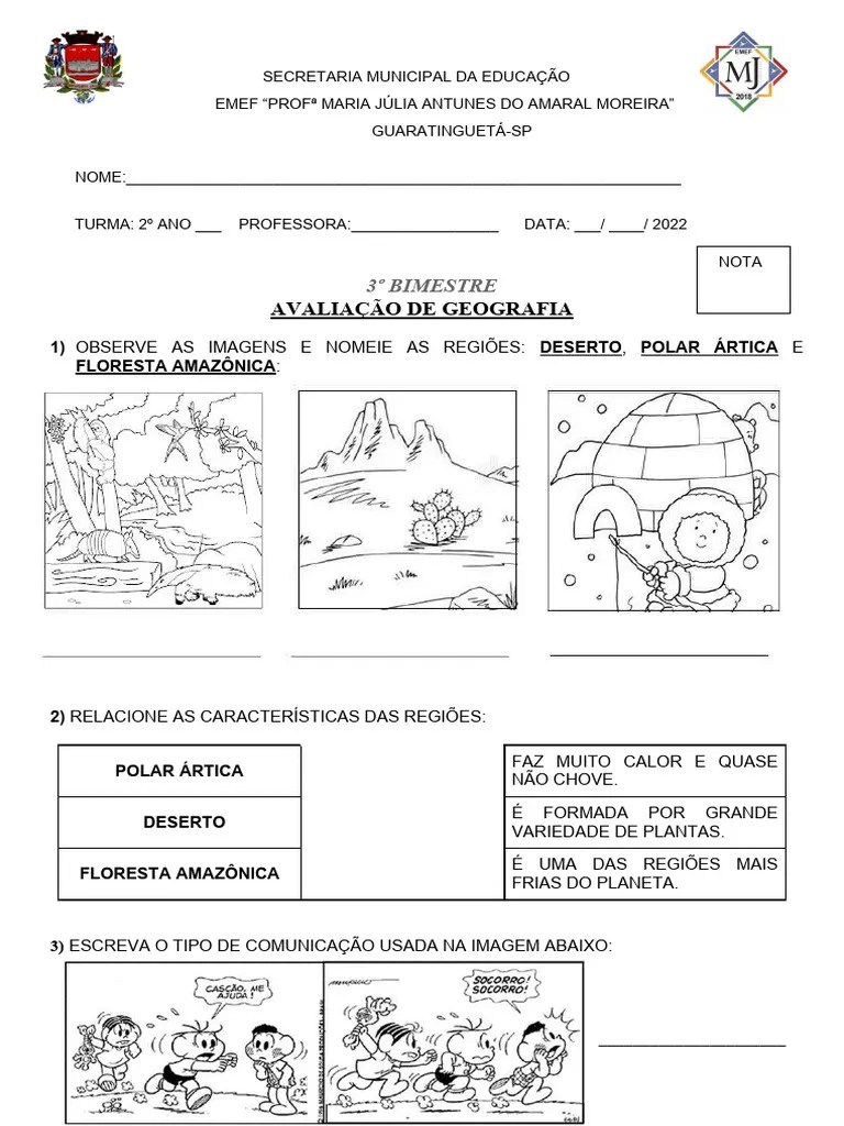 Avaliação 3º Bimestre De Geografia 2ºd | PDF