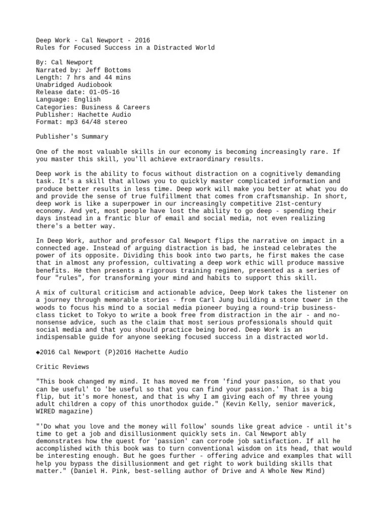 Deep Work - Cal Newport - 2016 | PDF