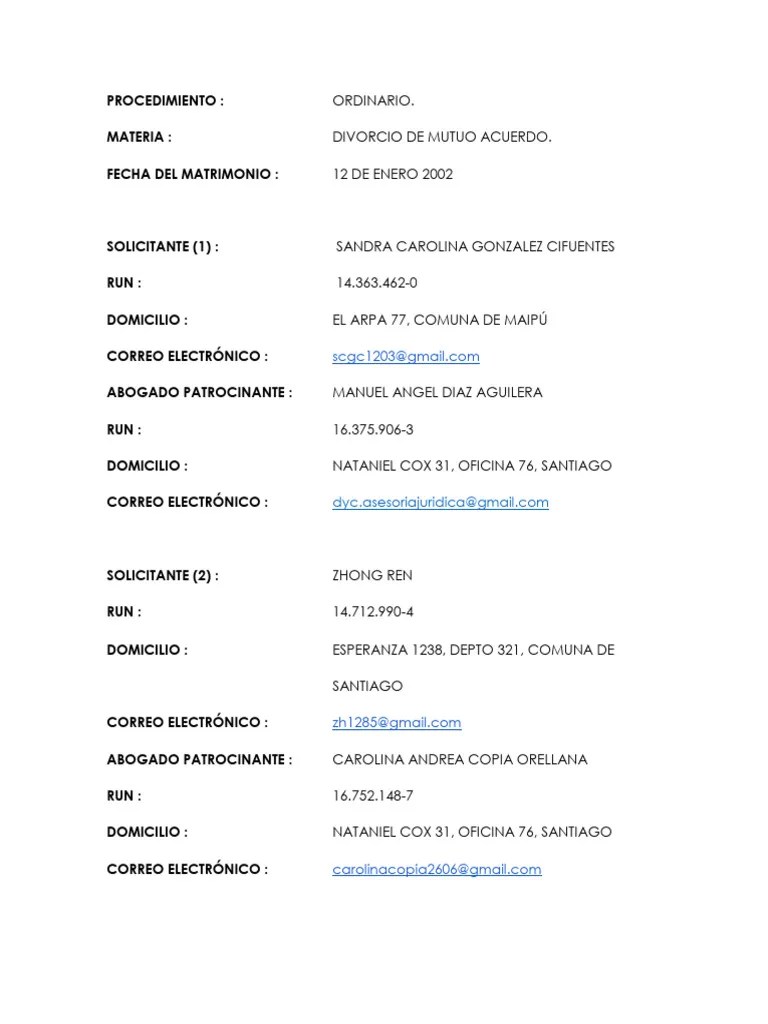 Divorcio Comun Acuerdo Sandra | PDF | Divorcio | Ley Familiar