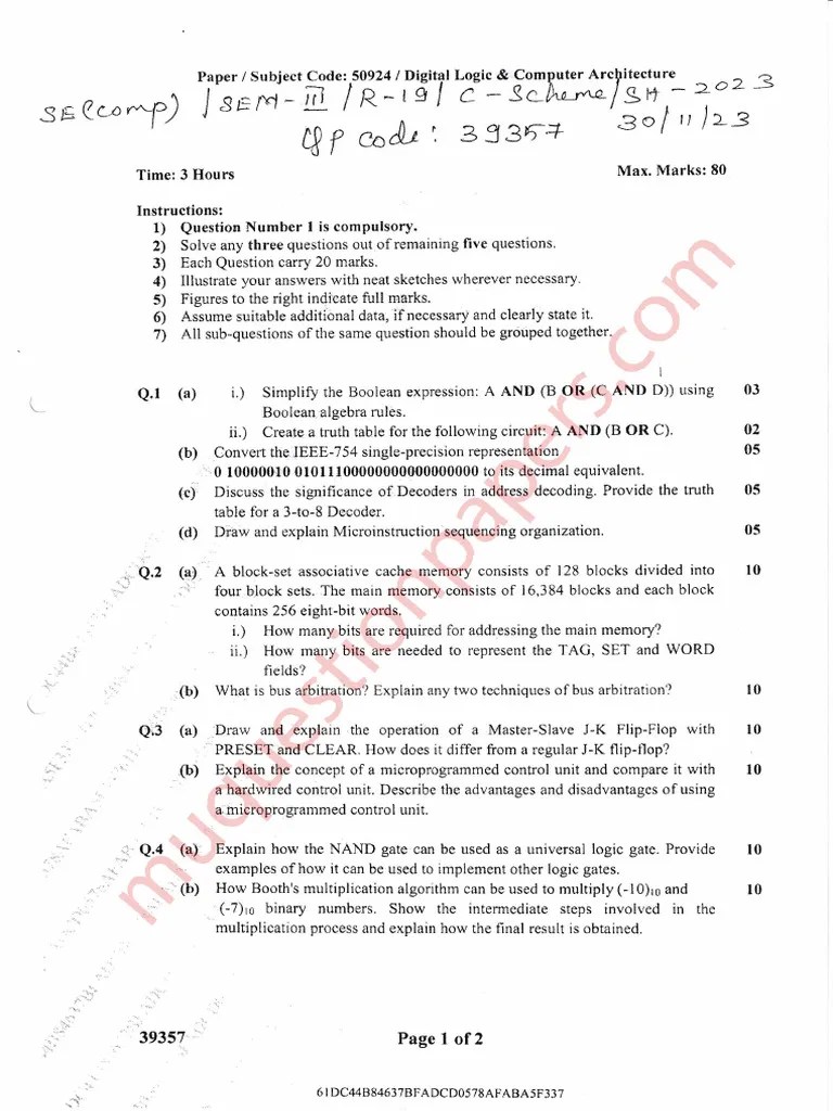 Be Computer Engineering Semester 3 2023 December Digital Logic Computer ...