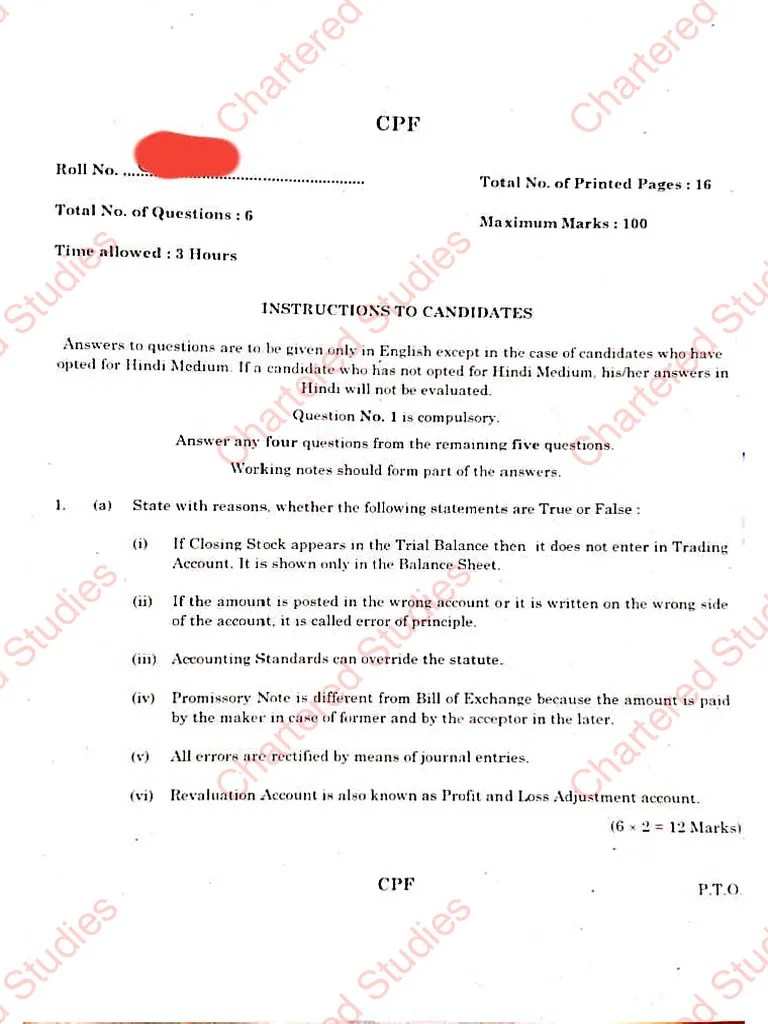 CA Foundation Accounts Question Paper For June 2024 | PDF