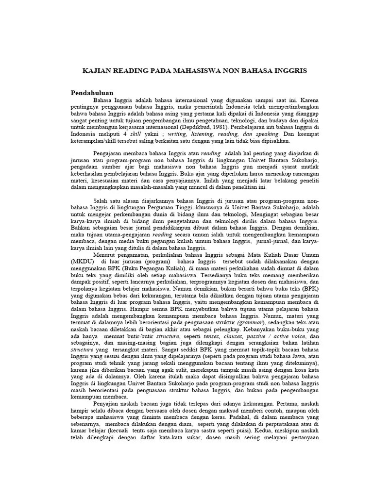 Kajian Reading Pada Mahasiswa Non Bahasa Inggris - PDF Download Gratis | PDF | Karier ...