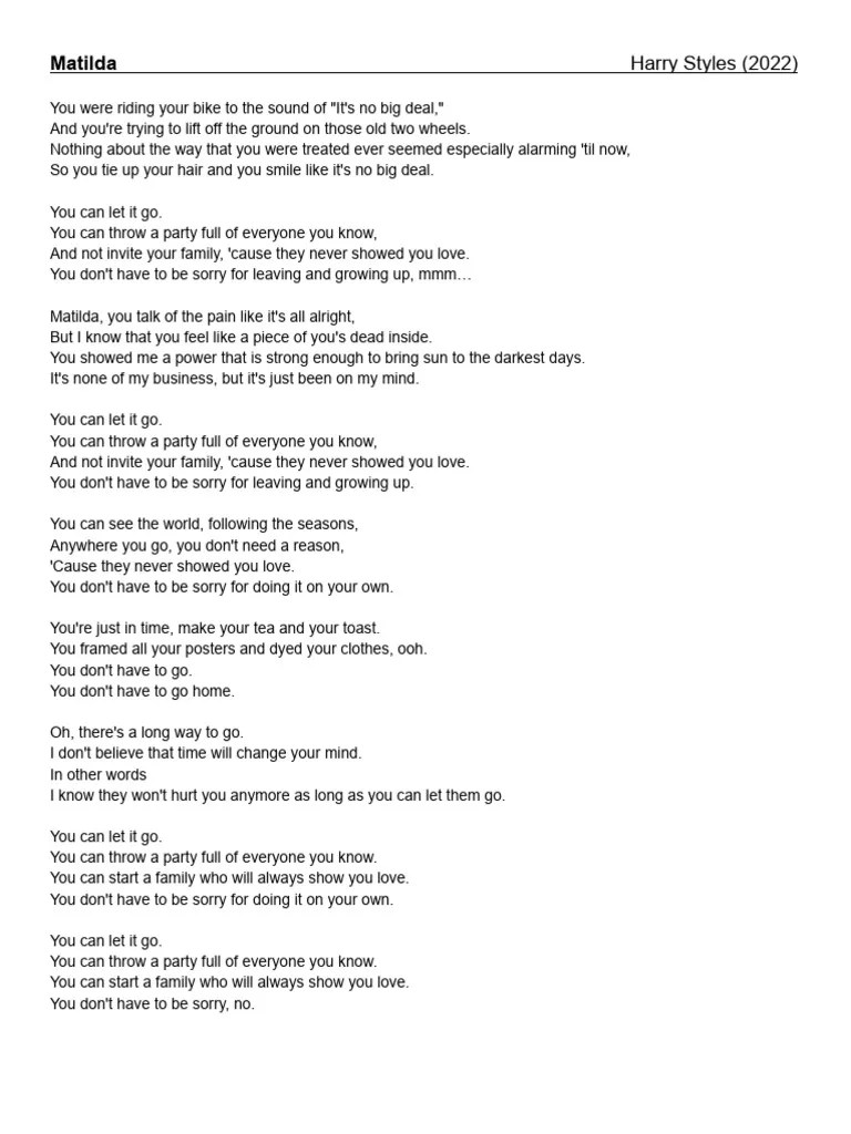 Harry Styles Matilda LYRICS | PDF
