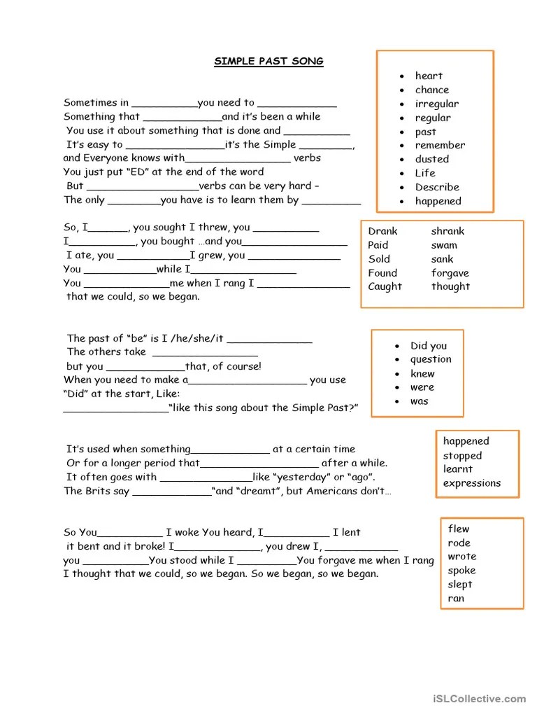 Past Simple Listening Song | PDF | Linguistics | Grammar