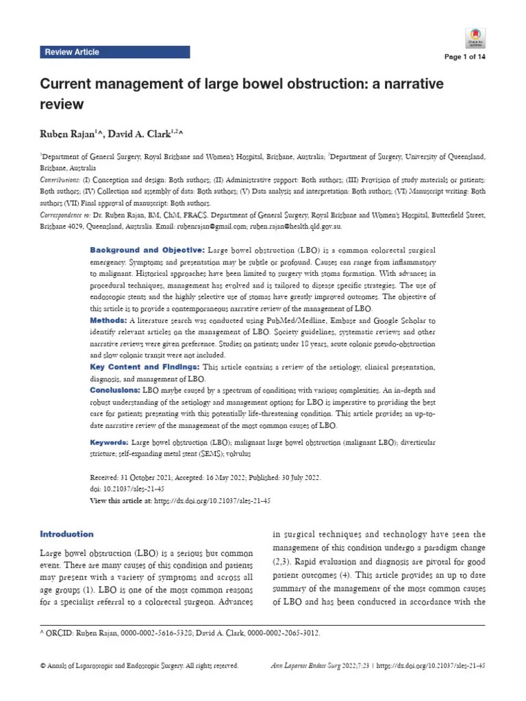 Current Management Of Large Bowel Obstruction - A Narrative Review | PDF | Inflammatory Bowel ...