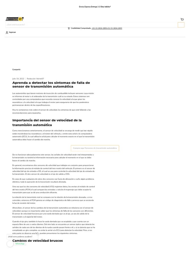 Síntomas De Falla De Sensor De Transmisión Automática - Veinte 670 ...