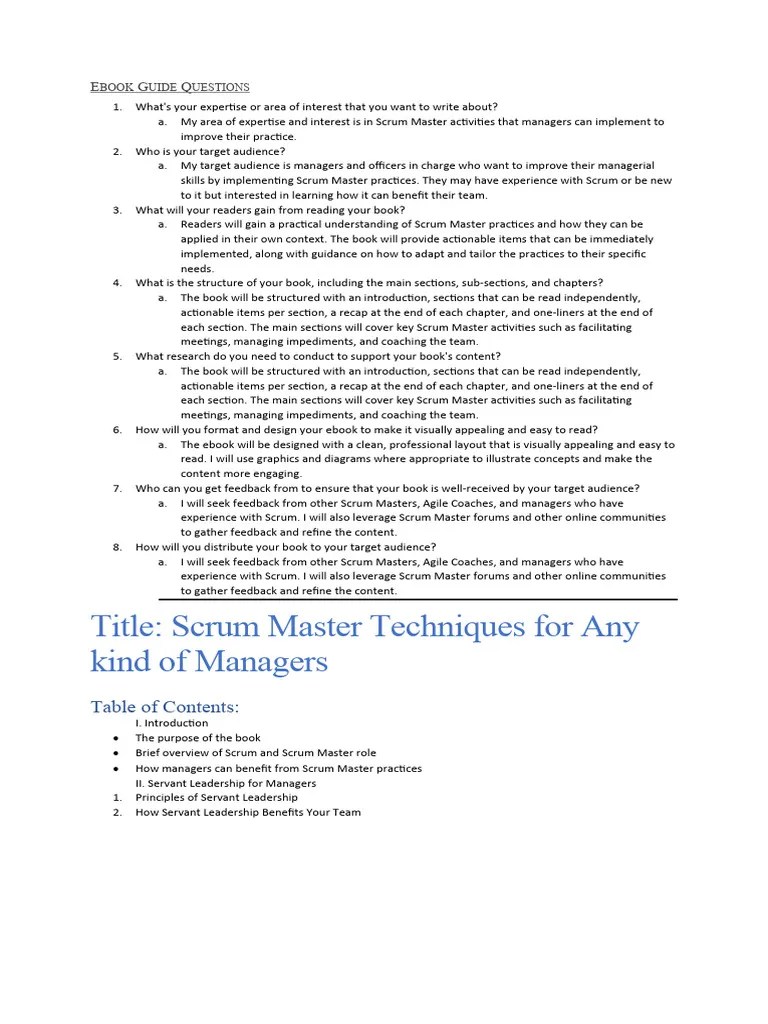 Scrum Master Techniques For Any Kind Of Managers - WIP | PDF | Scrum ...