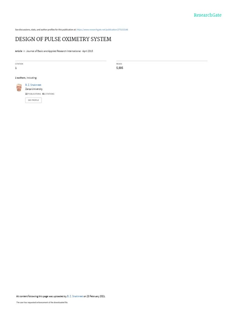 Design Of Pulse Oximetry System: Journal Of Basic And Applied Research ...