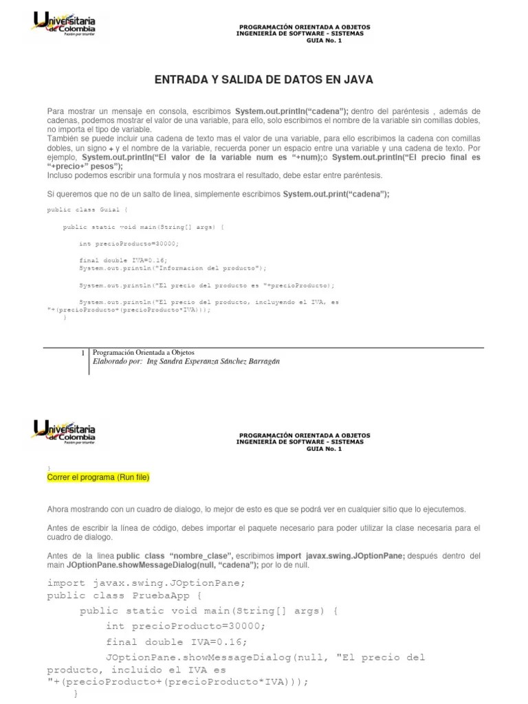 Guia1 POO | PDF | Objeto (informática) | Java (lenguaje De Programación)