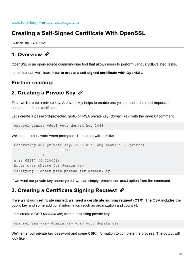 Creating A Self-Signed Certificate With OpenSSL | PDF | Public Key ...