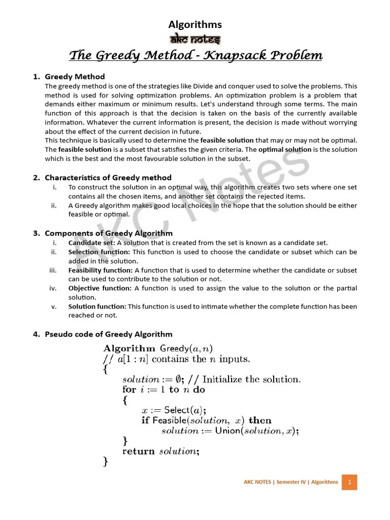 Knapsack - Algorithms (Student) | PDF | Mathematical Optimization ...