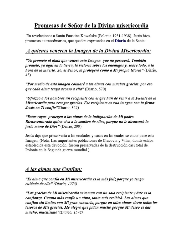 Promesas De Señor De La Divina Misericordia | PDF | Creencia Religiosa ...