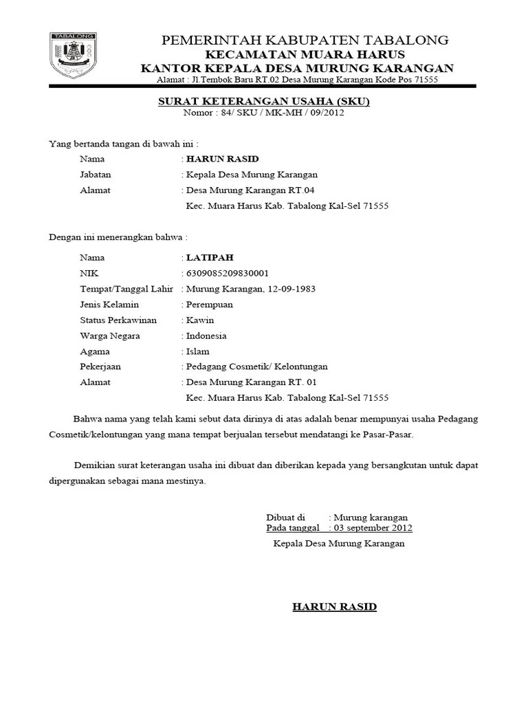 SURAT KETERANGAN USAHA (SKU) | PDF