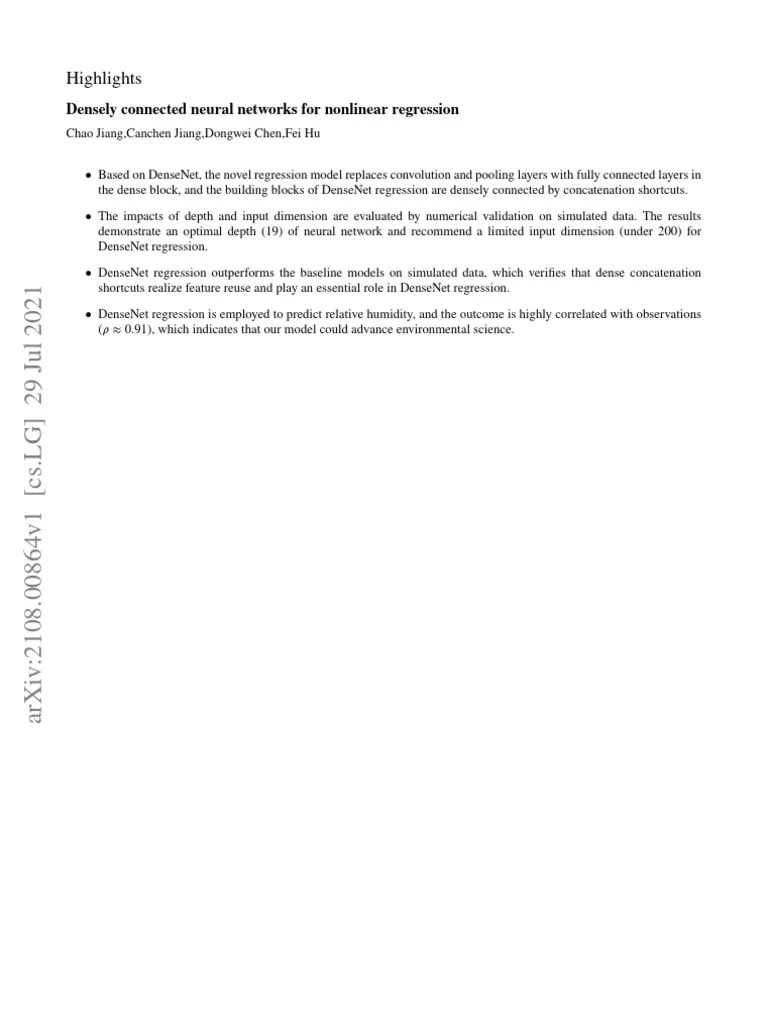 Densely Connected Neural Networks For Nonlinear Regression | PDF ...