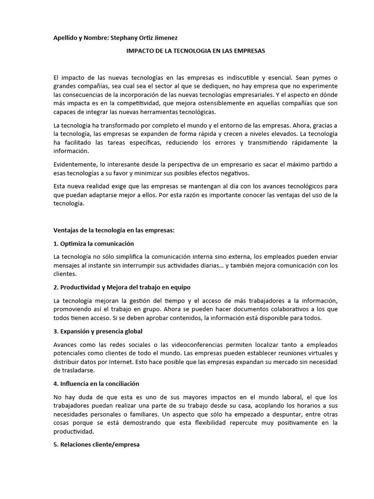 IMPACTO DE LA TECNOLOGIA EN LAS EMPRESAS | PDF | Business | Tecnología De Información Y ...