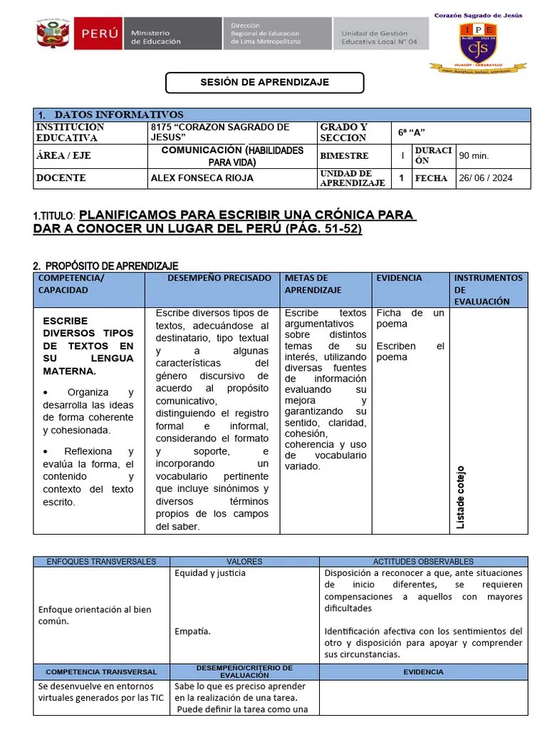 Sesion De Aprendizaje De Comunicacion S16 - 26 De Junio Del 2024 | PDF ...