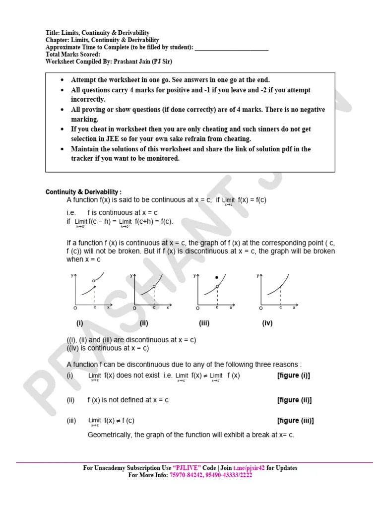 Worksheet - 4 Continuity & Derivability | PDF | Function (Mathematics ...