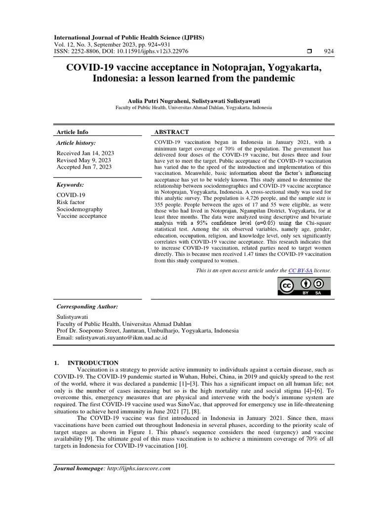 COVID-19 Vaccine Acceptance In Notoprajan, Yogyakarta, Indonesia: A Lesson Learned From The ...