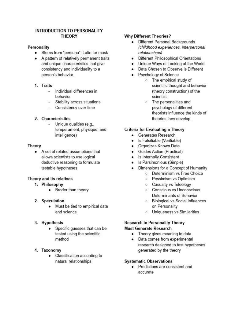 THEOPER - Introduction To Theories Of Personality | Download Free PDF ...