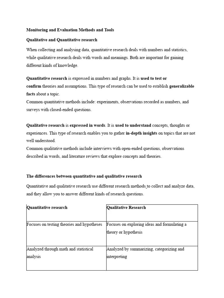 Monitoring And Evaluation Methods And Tools | PDF | Quantitative ...