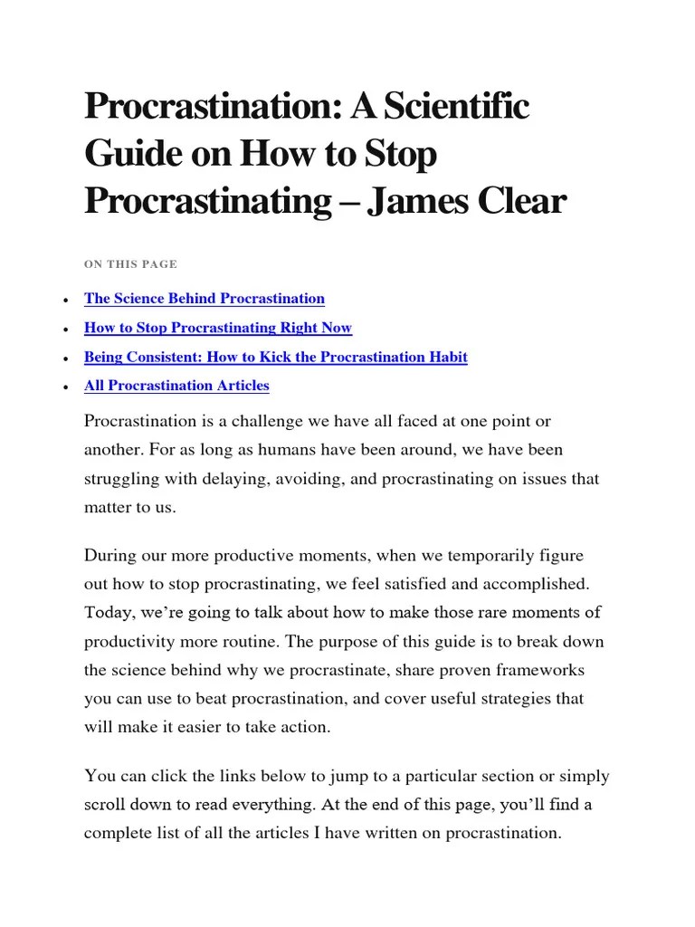 A Scientific Guide On How To Stop Procrastinating - James Clear | PDF | Procrastination ...