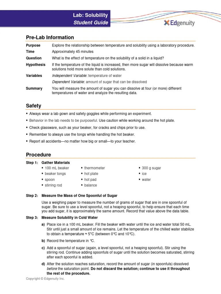 Solubility Student Lab Guide | PDF | Solubility | Water