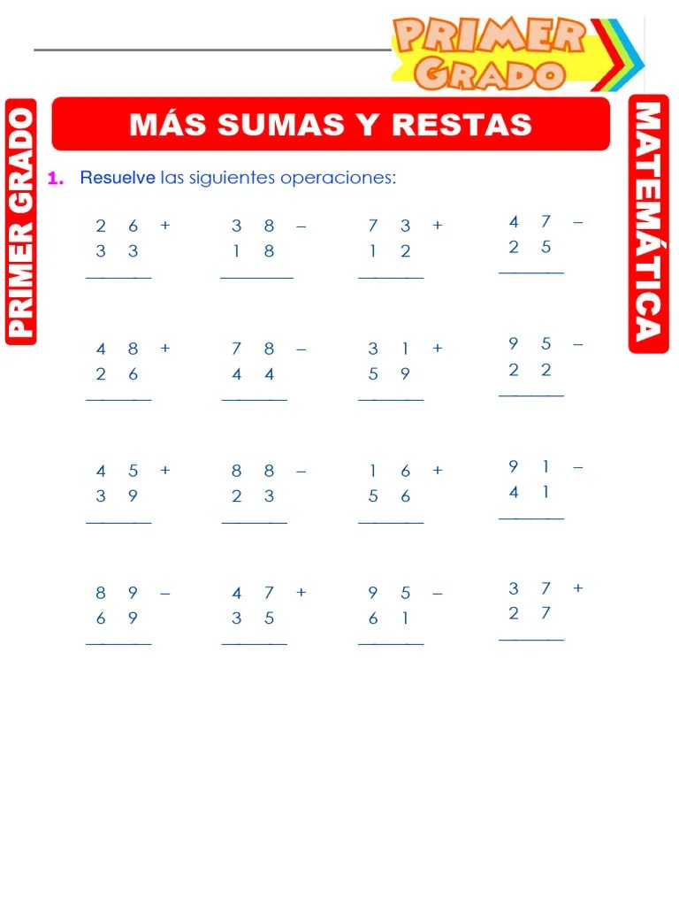 Ejercicios De Sumas Y Restas Para Primer Grado De Primaria | PDF