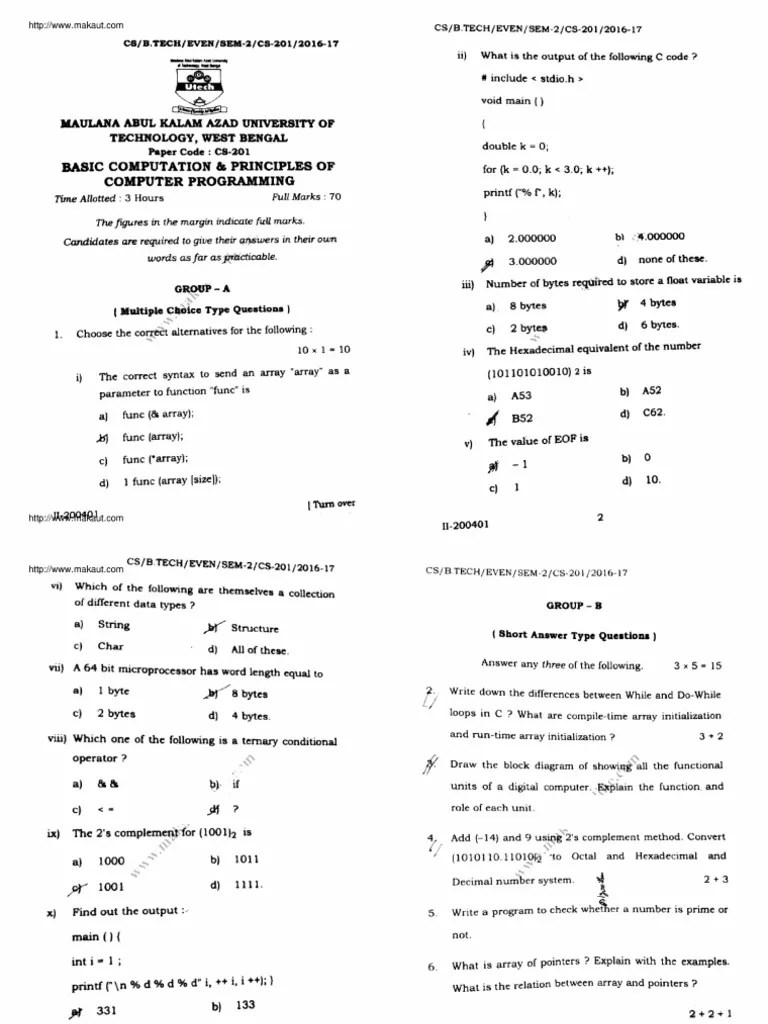 Btech Cs 201 Basic Computation And Principles Of Computer Programming ...