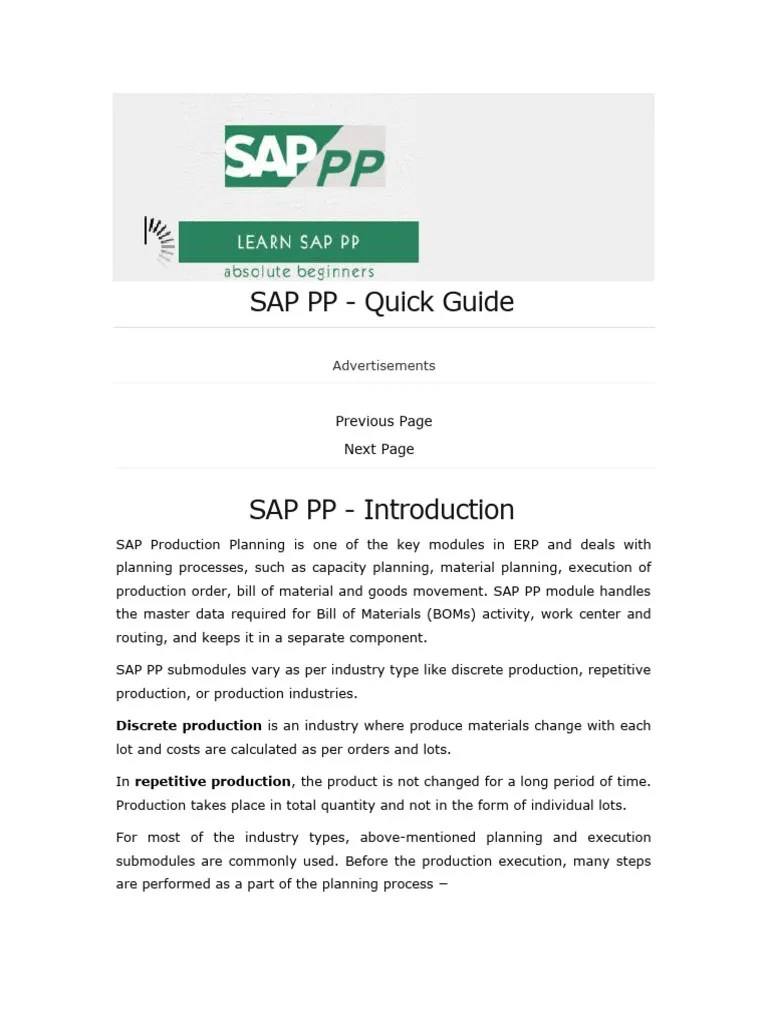SAP PP Overview | Download Free PDF | Logistics | Production And ...