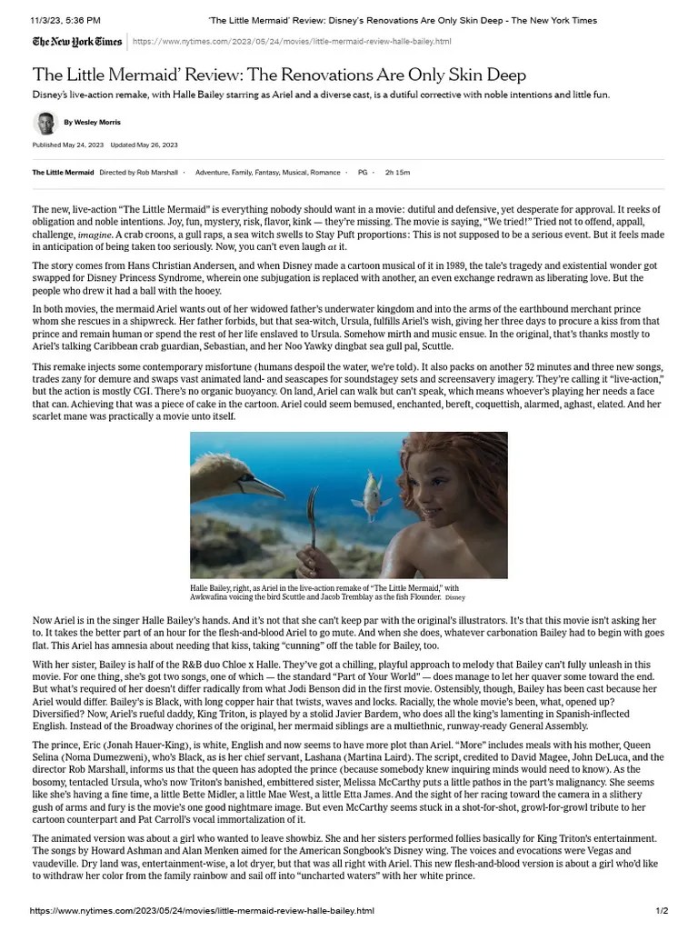 The Little Mermaid' Review - Disney's Renovations Are Only Skin Deep - The New York Times | PDF