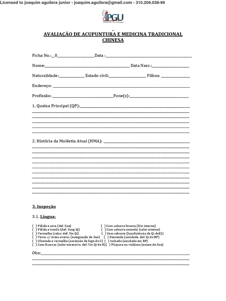 Ficha De Anamnese | Download Grátis PDF | Rosto | Transpiração