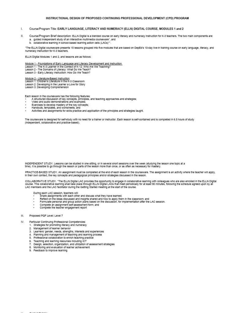 INSTRUCTIONAL DESIGN OF PROPOSED CONTINUING PROFESSIONAL DEVELOPMENT ...