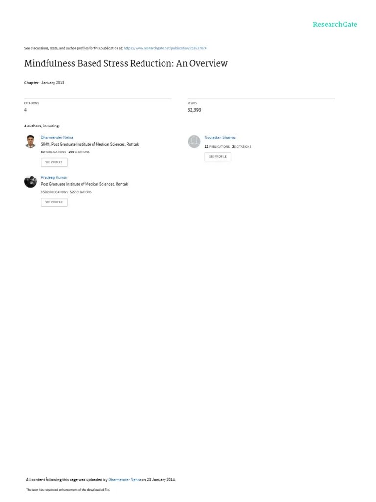 Mindfulness Based Stress Reduction (MBSR) Program: An Overview | PDF ...