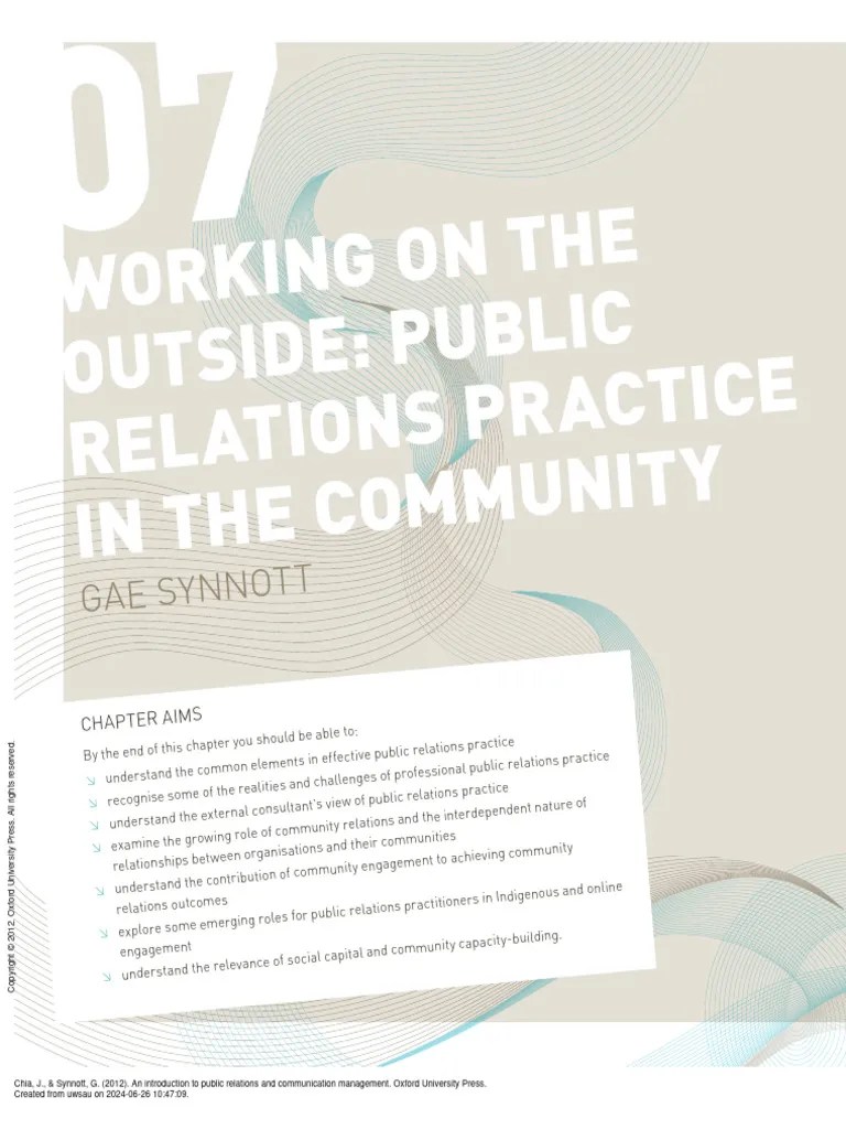 An Introduction To Public Relations And Communicat... - (Chapter 7 ...