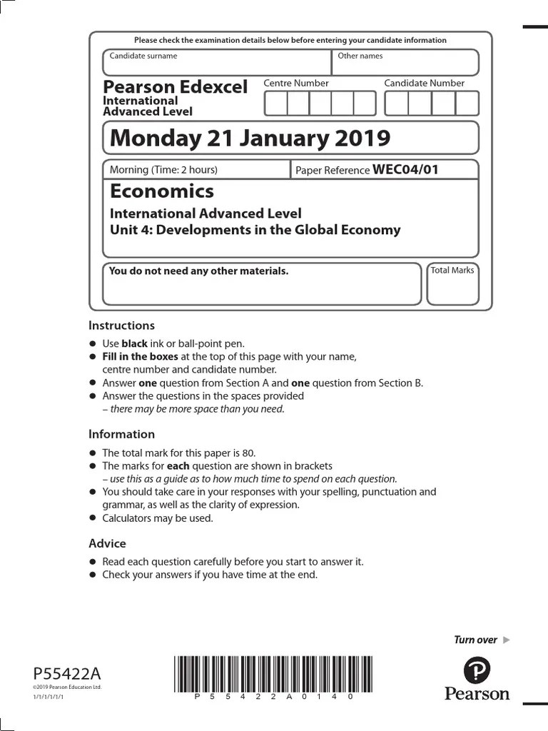 January 2019 (IAL) QP - Unit 4 Edexcel Economics A-Level | PDF | Economics | International Business