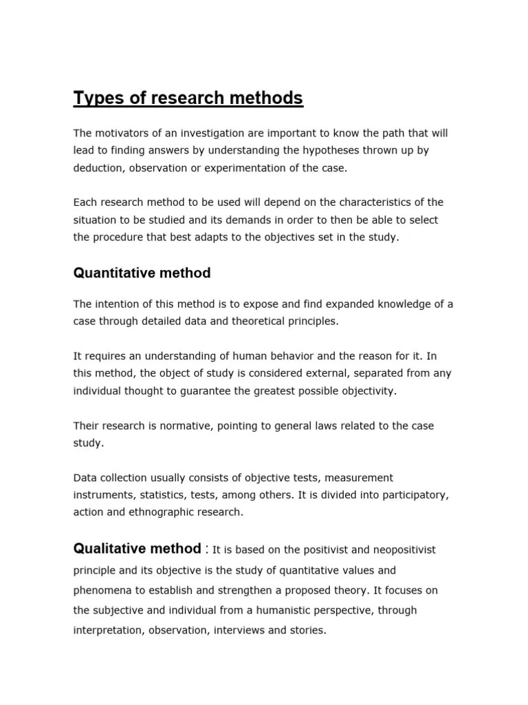 Types Of Research Methods | PDF | Methodology | Quantitative Research