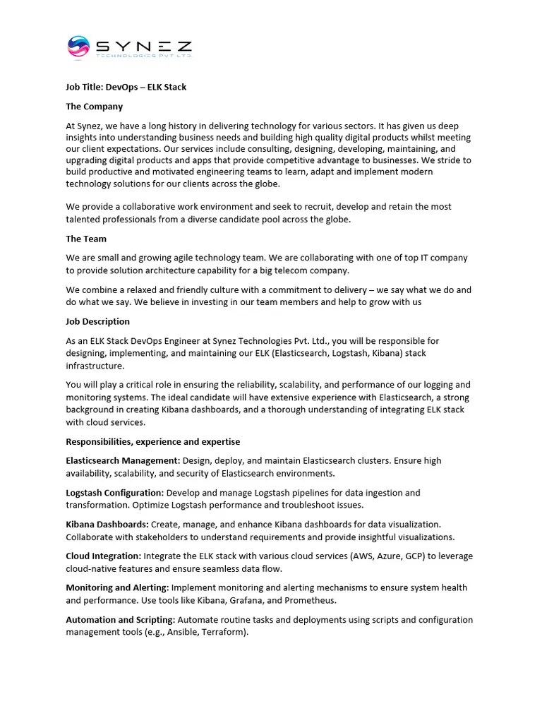Devops ELK JD | PDF | Cloud Computing | Computing