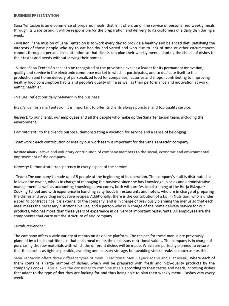 Business Presentation | PDF | Menu | Customer