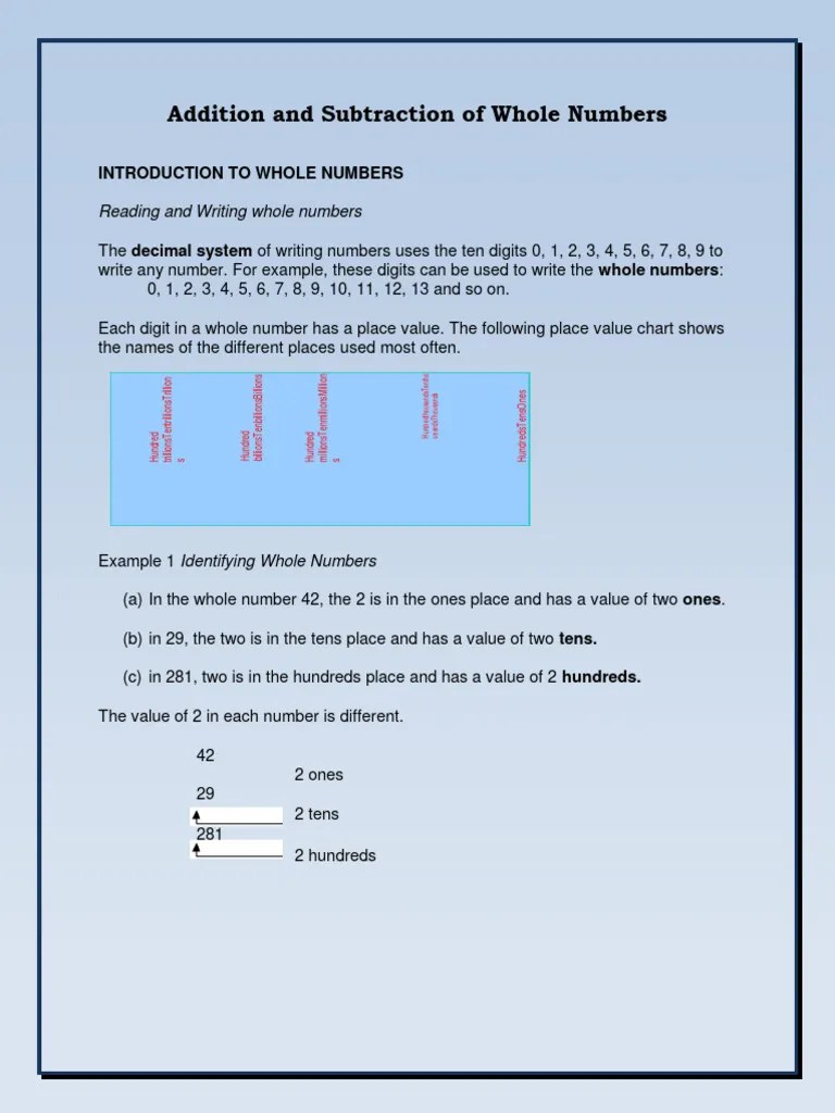 Addition And Subtraction Of Whole Numbers | PDF | Subtraction ...