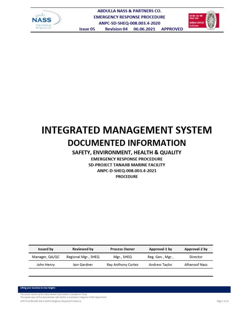Update Emergency Response Procedure (SD - Project For Tanajib Camp) DCM | PDF | Emergency ...
