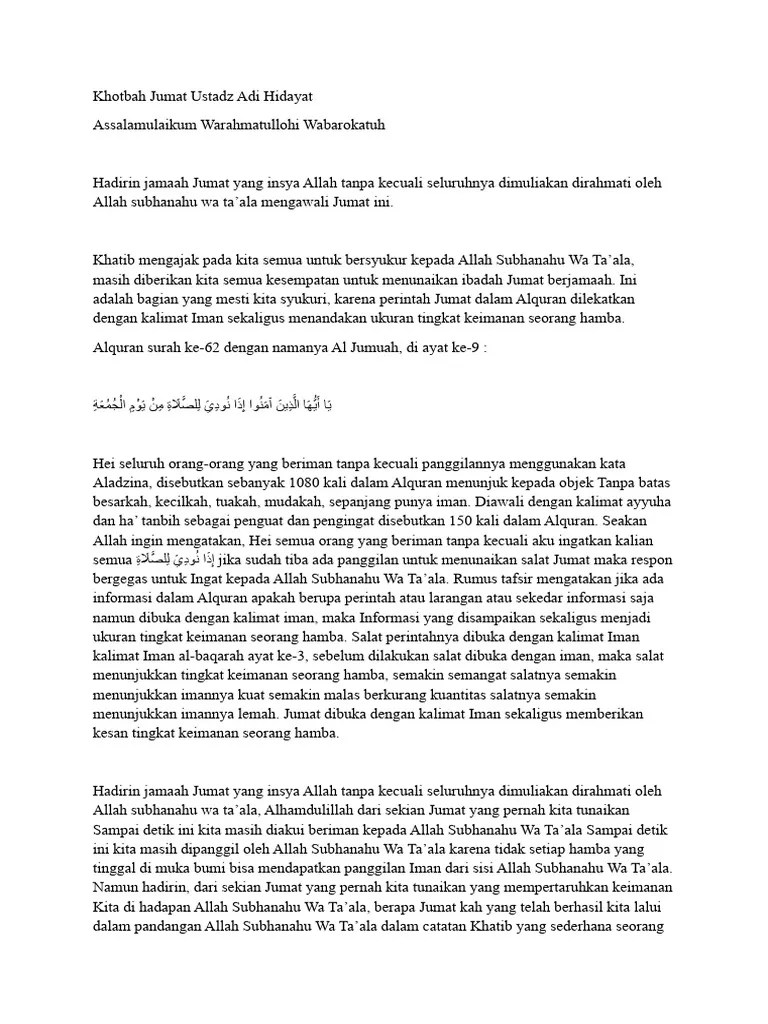 Khutbah Jum'at Ustadz Adi Hidayat | PDF