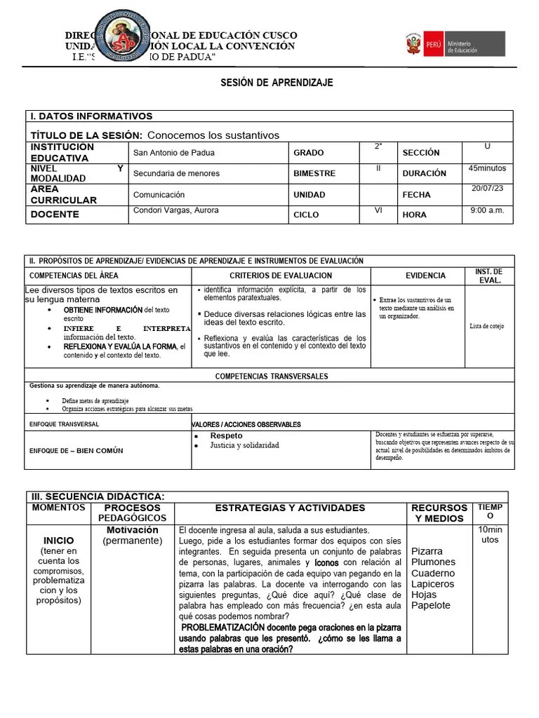 Sesión De Aprendizaje | PDF | Evaluación | Aprendizaje