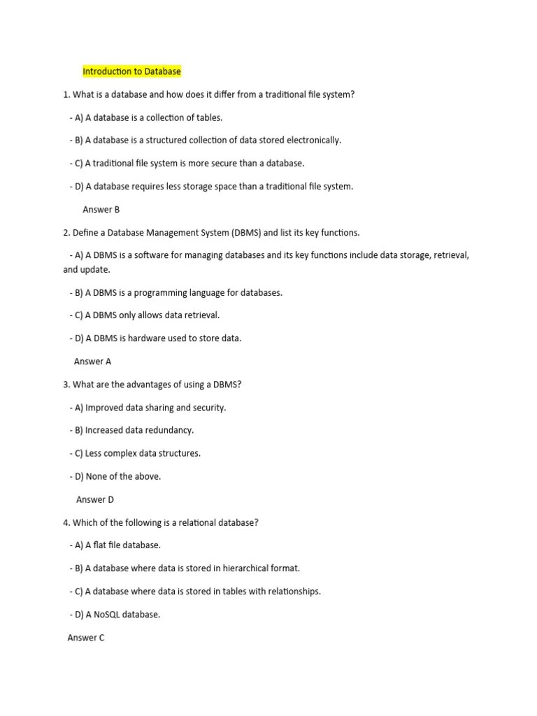 Database Questionsand Answer | PDF | Databases | Relational Model